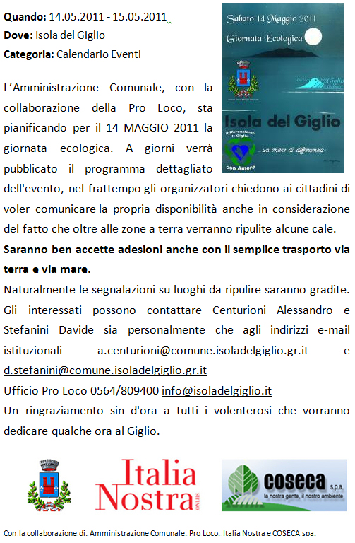 giornata ecologica isola del giglio 14 maggio 2011